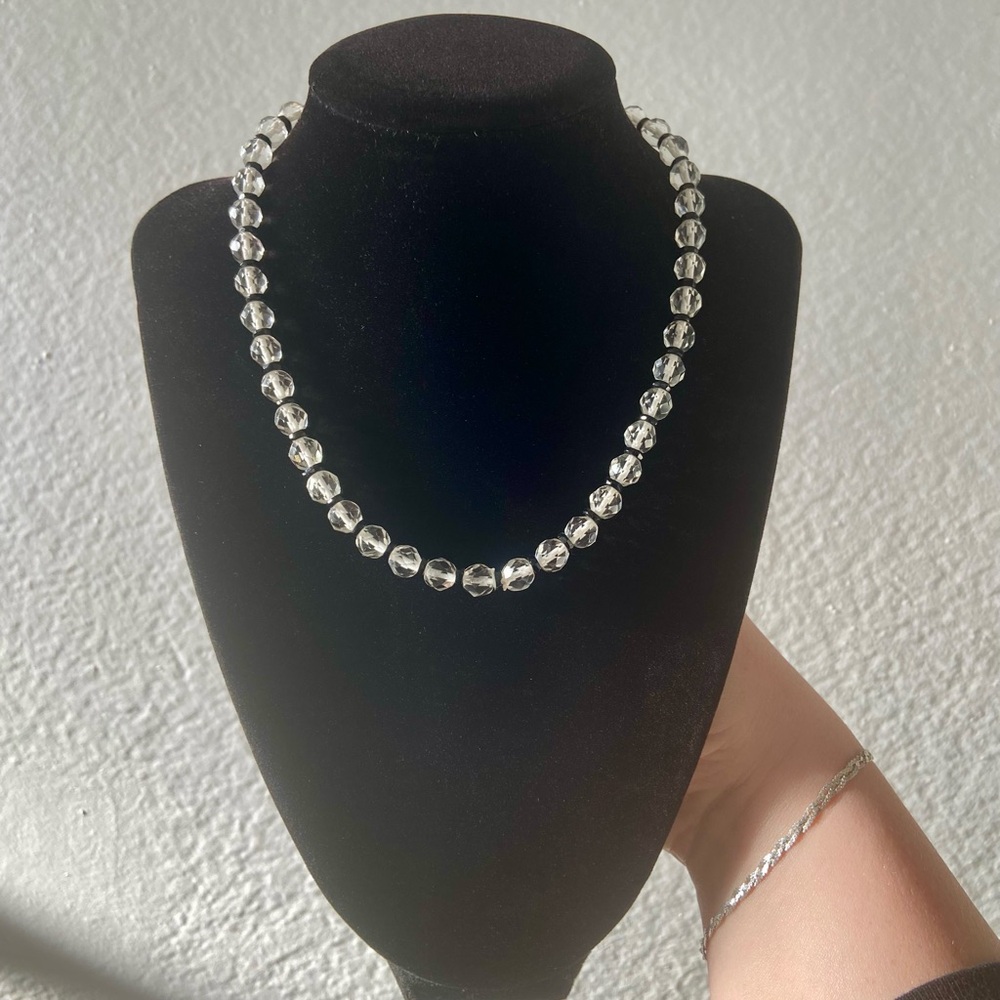 Antique CZECH Sterling silver claps, glass beads necklace, vintage